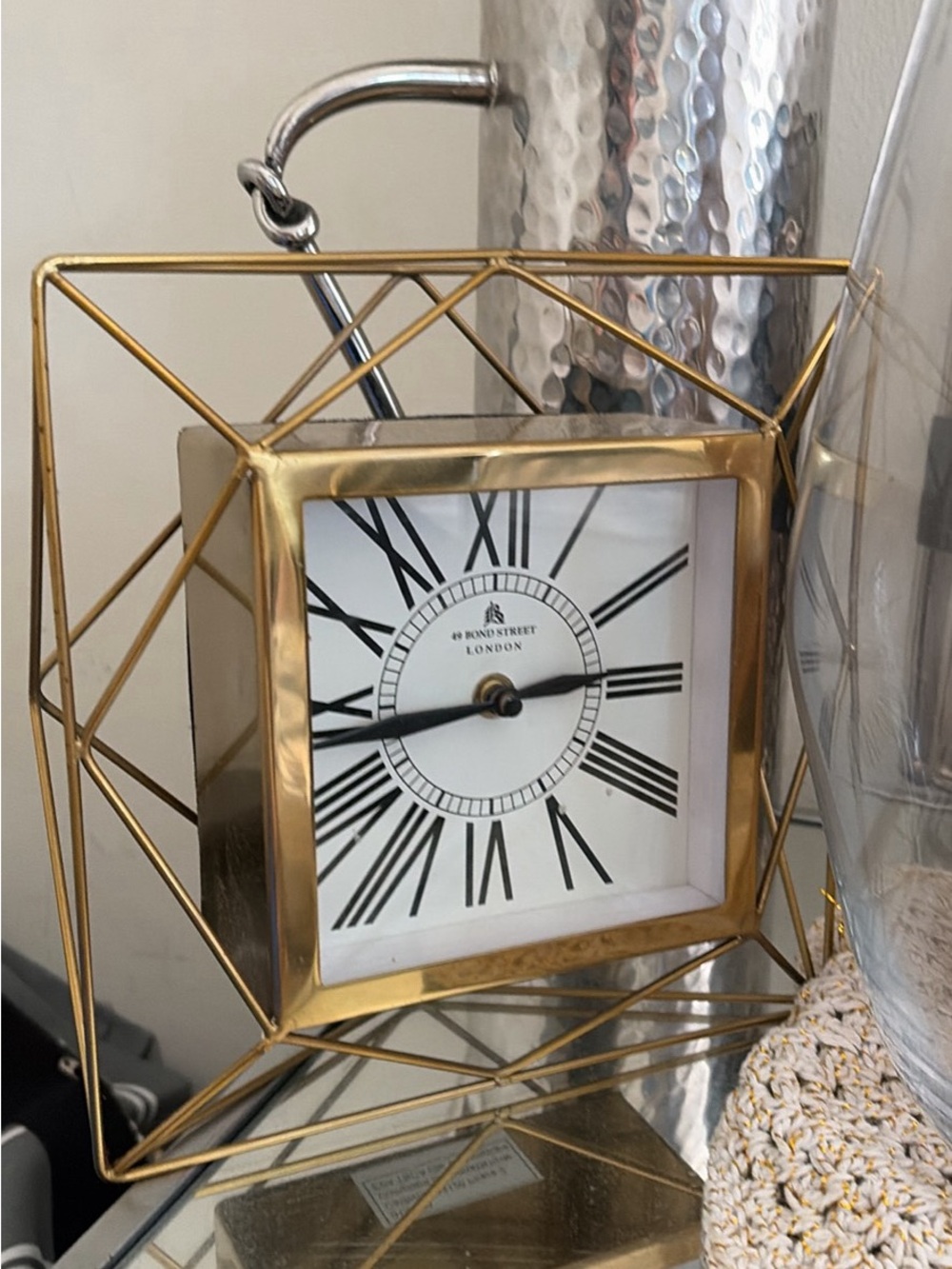 Geometric Gold Table Clock with White Dial